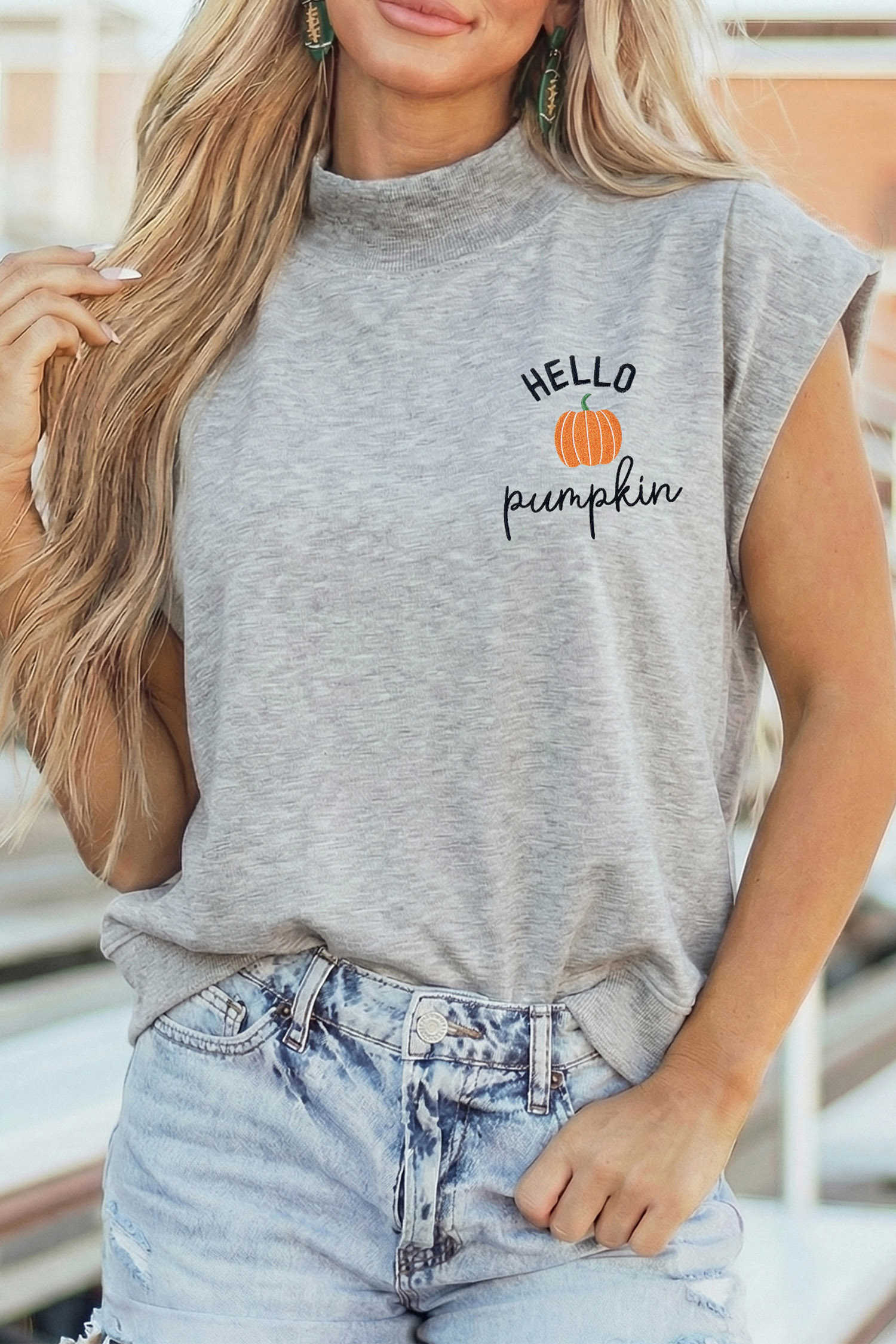 Light Grey Graphic Tank Tops