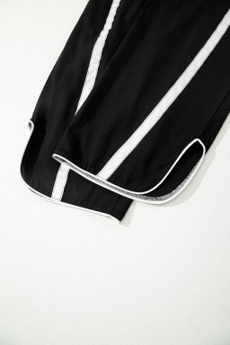 Black Contrast Striped Smocked Waist Drawstring Cropped Casual Pants