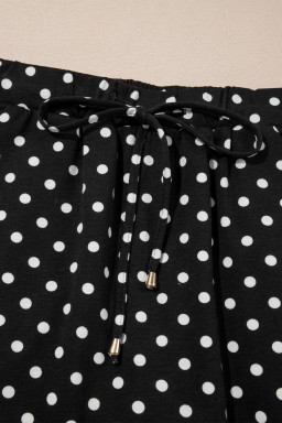 Black Polka Dot Drawstring Casual Mini Skort