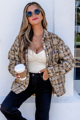 Brown Retro Plaid Long Sleeve Button Down Shirt