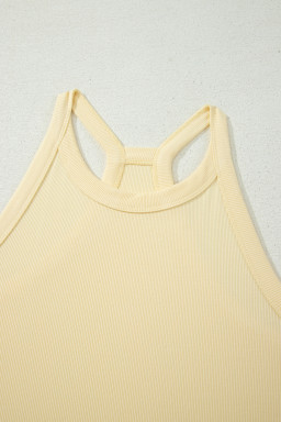 Yellow Cream Slim Ribbed Tank Top and Sweatpants Set
