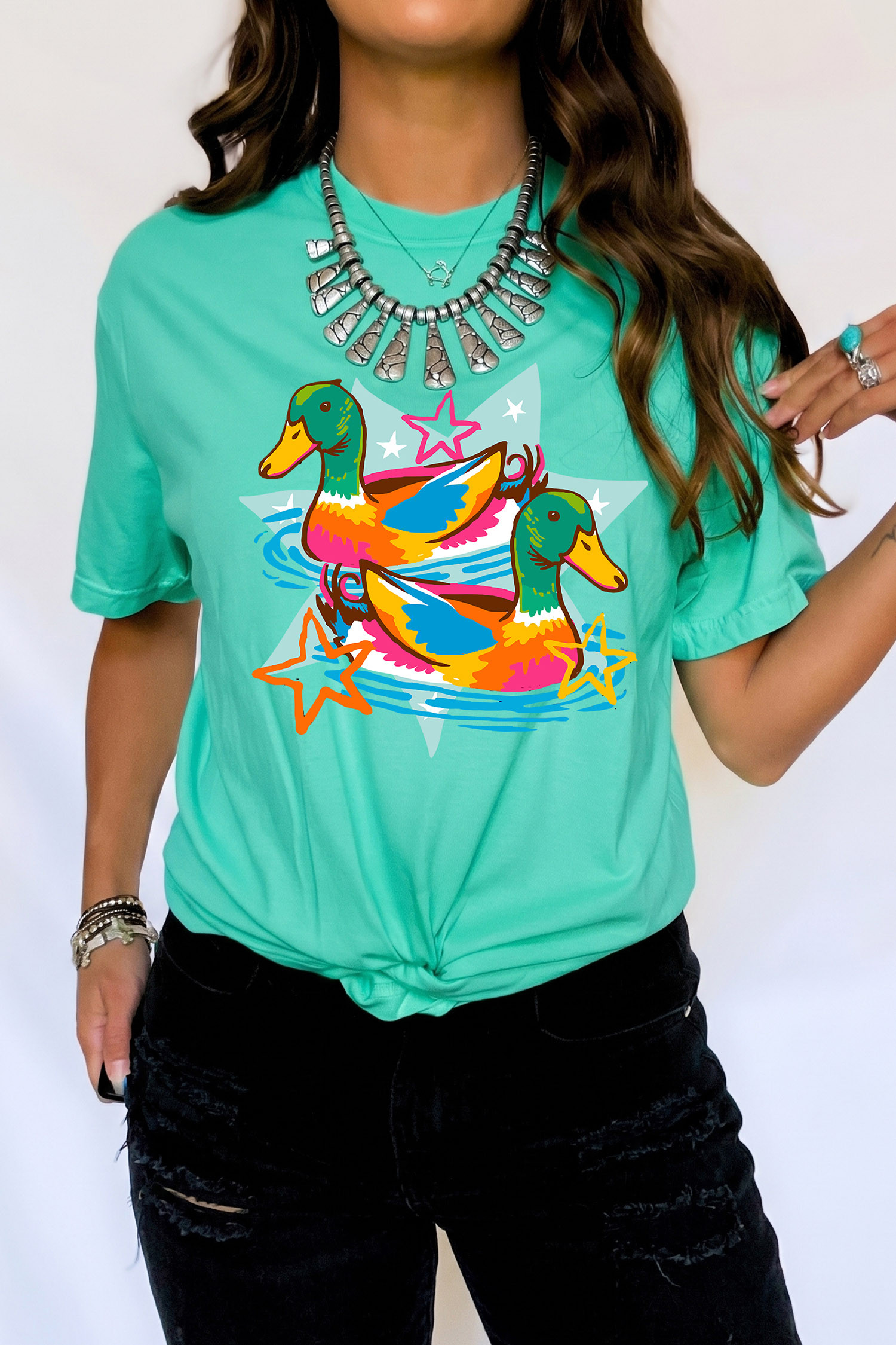 Mint Green Western Duck Graphic Casual Summer T Shirt