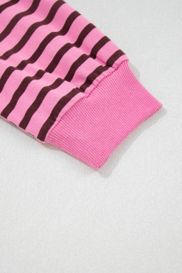 Pink Stripe V Neck Drop Shoulder Long Sleeve Top