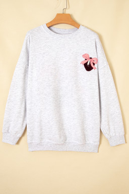 Light Grey Embroidered Football Bow Back Long Sleeve Sweatshirt