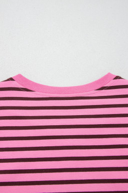 Pink Stripe V Neck Drop Shoulder Long Sleeve Top