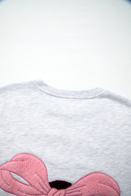 Light Grey Embroidered Football Bow Back Long Sleeve Sweatshirt