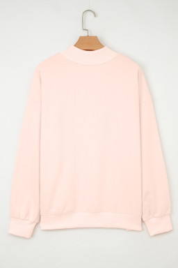 Apricot Pink Game Day Polka Dot Slogan Graphic Mock Neck Baggy Sweatshirt