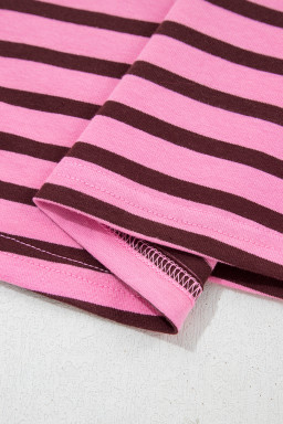 Pink Stripe V Neck Drop Shoulder Long Sleeve Top
