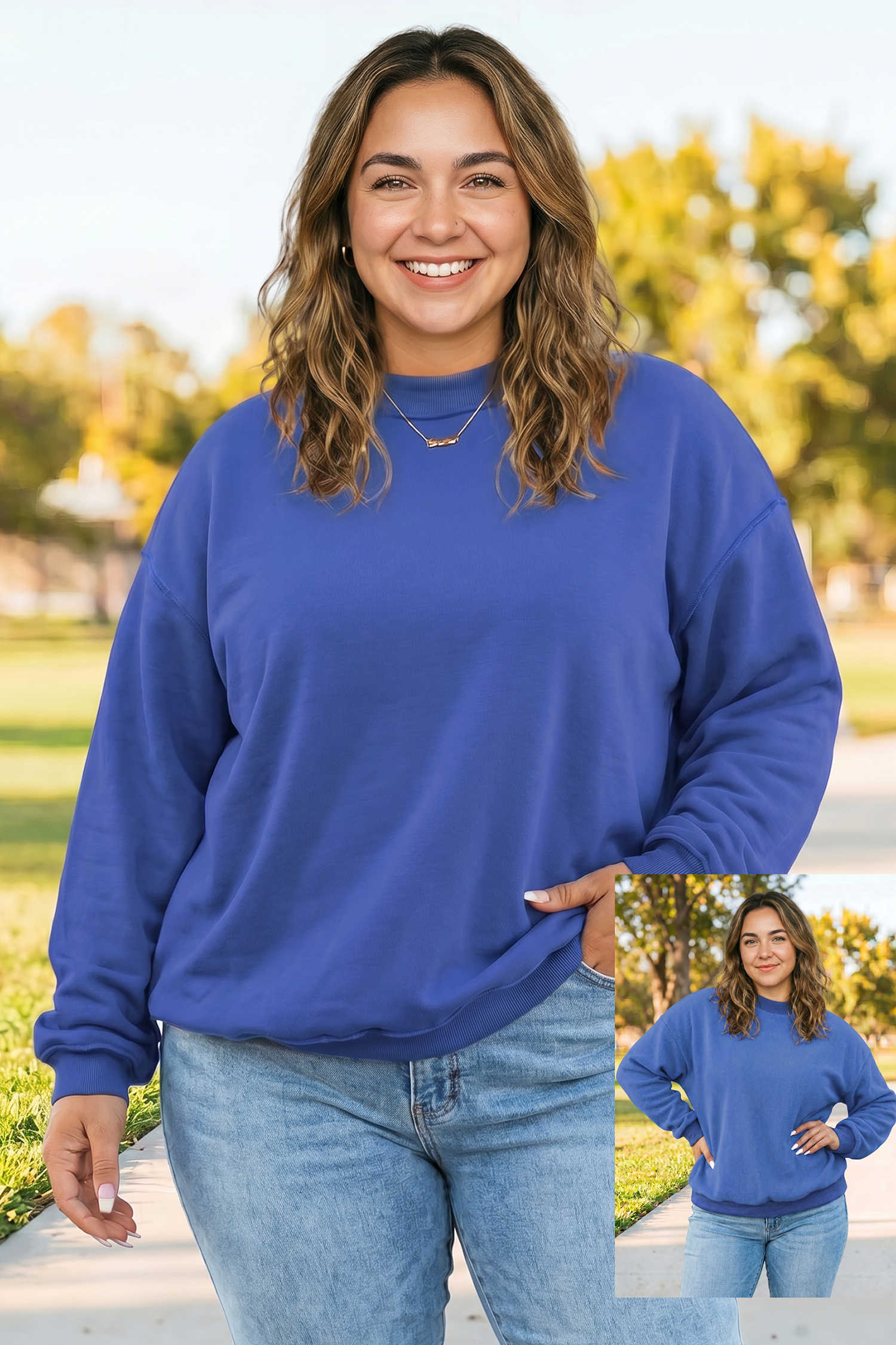 Dark Blue Exposed Seam Detail Reversible Double Wear Plus Size Sweatshirt