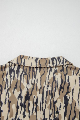 Brown Camouflage Zipper Collar Front Pocket Pullover Sweatshirt