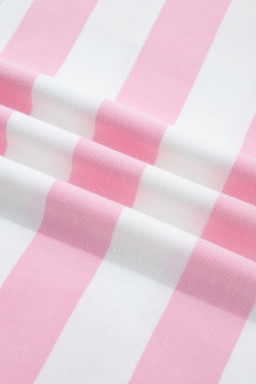 Pink Stripe Patchwork Zipper Pullover Elastic Waist Shorts 2pcs Set