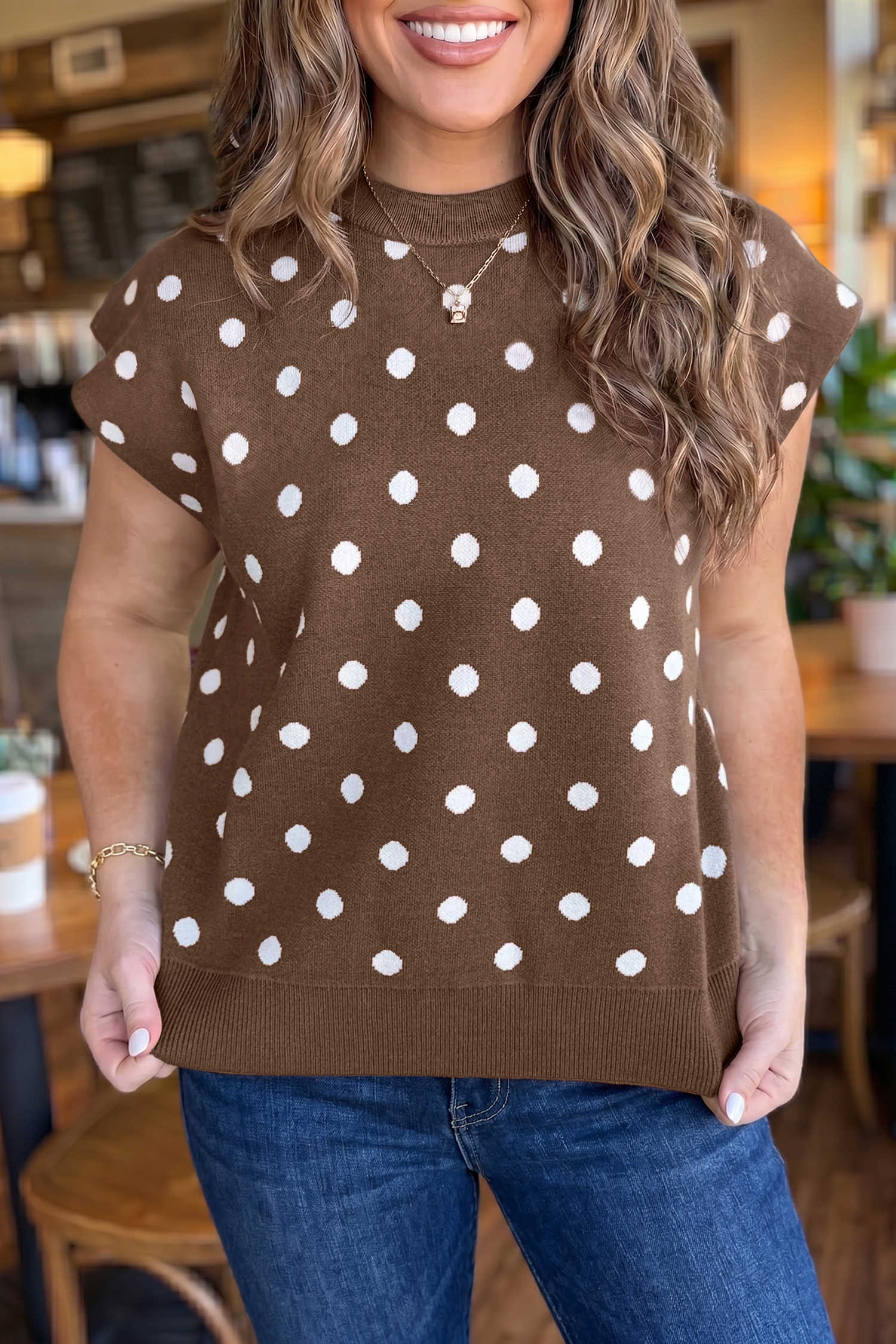 Brown Short Sleeve Sweaters