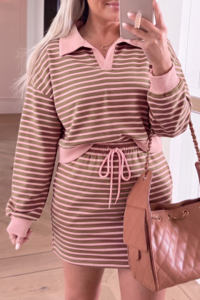 Brown Stripe Two Piece Dresses