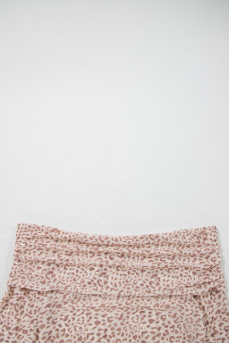 Brown Leopard Print Foldover Off Shoulder Long Sleeve Mesh Top