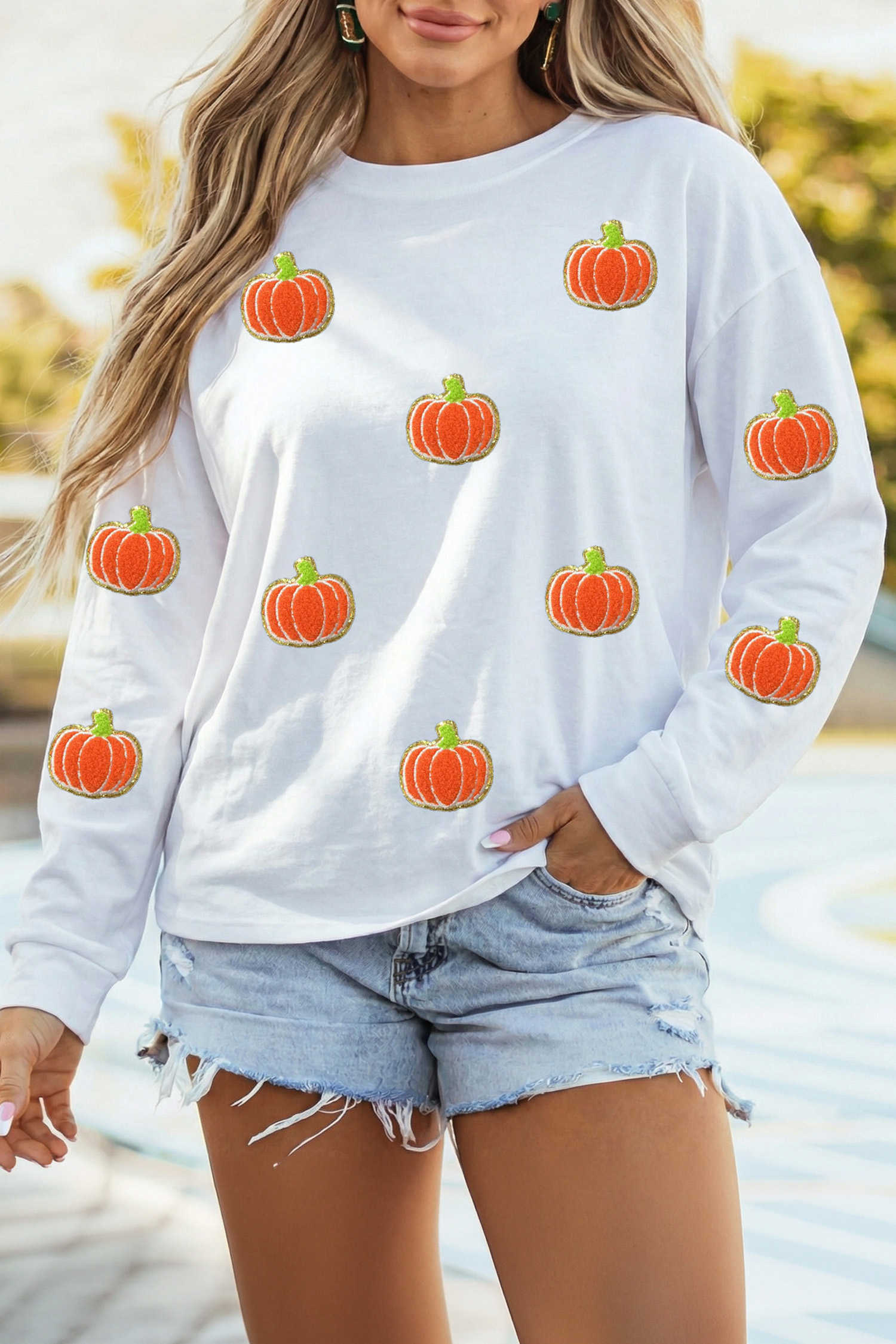White Graphic Long Sleeve Tees