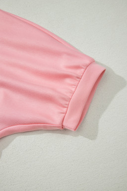 Gossamer Pink Scalloped V Neck Dolman Oversize Top Drawstring Short Set