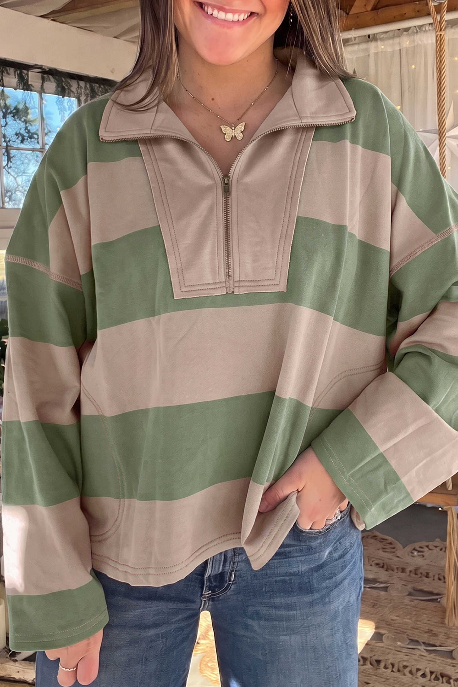Green Long Sleeve Tops