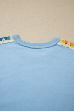 Mist Blue Granny Square Crochet Detail Short 2pcs Set
