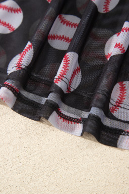 Black Baseball Game Day Sheer Mesh Long Sleeve Top
