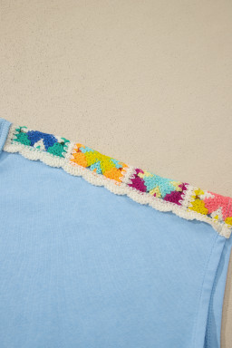 Mist Blue Granny Square Crochet Detail Short 2pcs Set