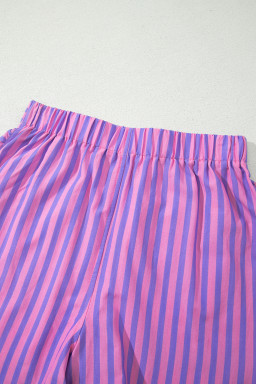 Rose Stripe Elastic Waist Ruffle Trim Casual Shorts