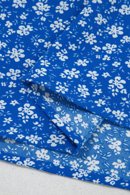 Blue Ditsy Floral Print Smocked Square Neck Ruffle Short Sleeve Dress