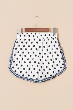 White Polka Dot Contrast Ruffle Trim Shorts