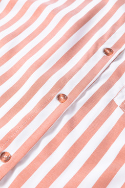 Khaki Stripe Collar Button Front Bracelet Sleeve Ruffle Hem Shirt