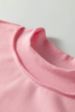 Light Pink Oversize Drop Shoulder Reversible Mock Neck Sweatshirt