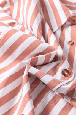 Khaki Stripe Collar Button Front Bracelet Sleeve Ruffle Hem Shirt