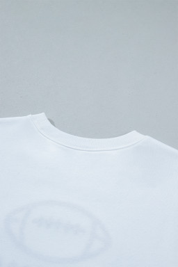 White Embroidered Slogan Game Day Rugby Pattern Crewneck Sweatshirt