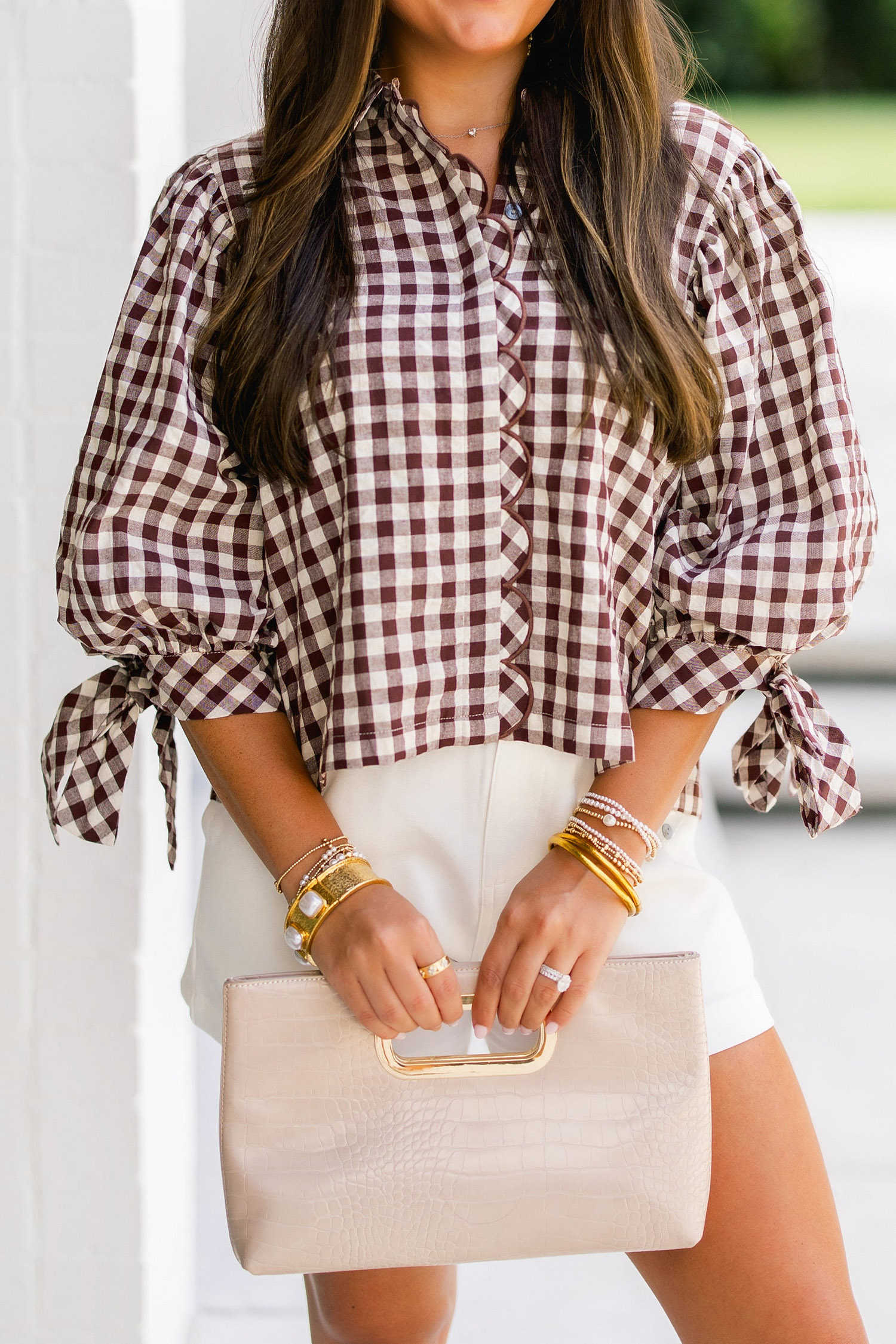 Brown Plaid Knot Half Sleeve Button Down Shirt