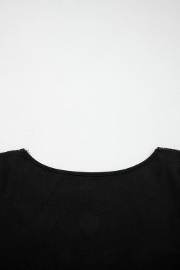 Black Lace Trim Elegant Neckline Long Sleeve Slim Top