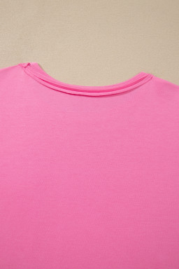 Strawberry Pink Raw Edge Patch Pocket Oversized Top and Shorts Set