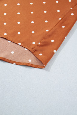 Brown Polka Dot Half Button V Neck Long Sleeve Blouse