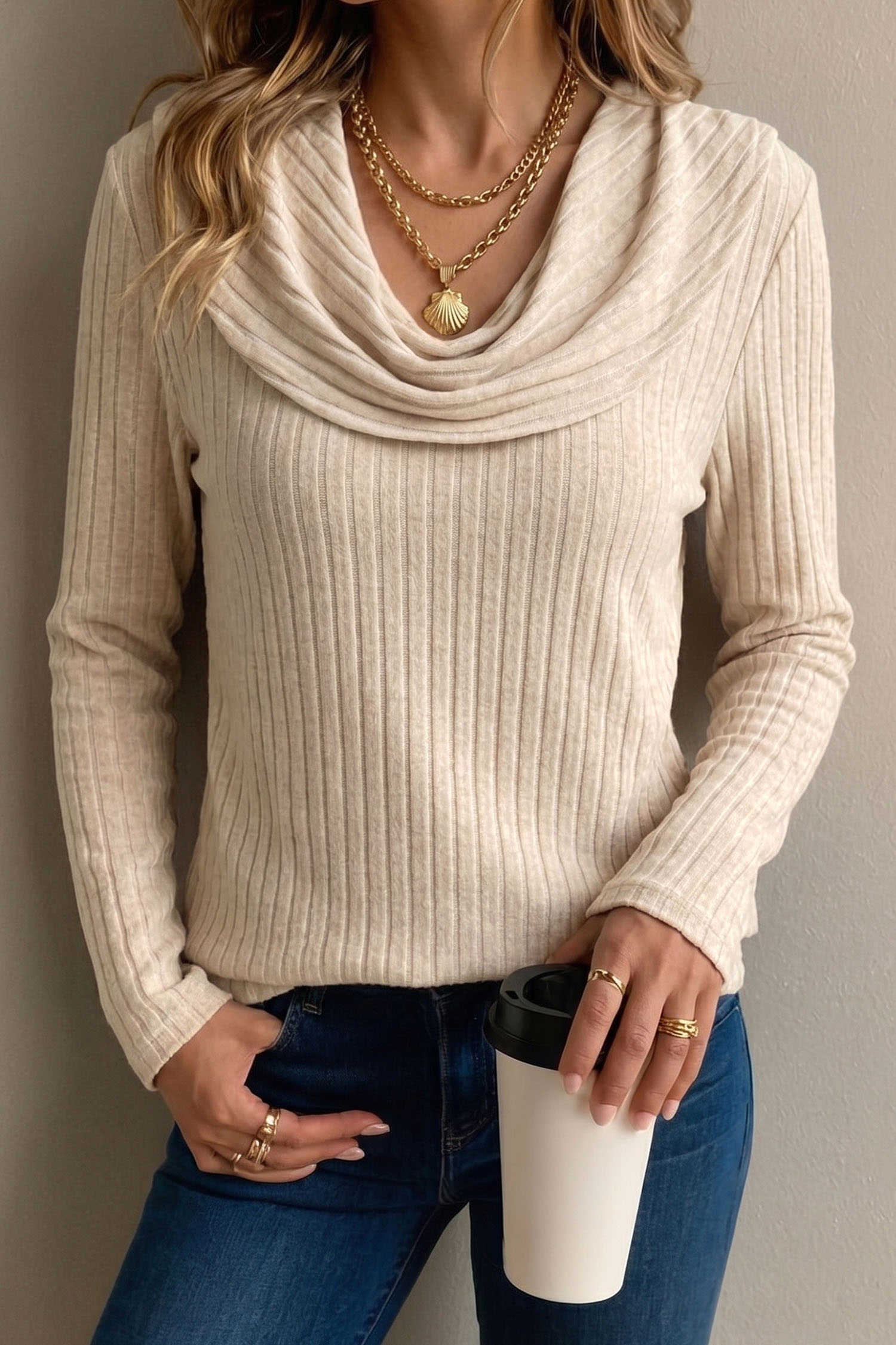 Apricot Long Sleeve Tops