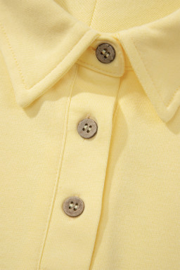 Yellow Cream Loose Polo Tee Elastic Waist 2pcs Short Set
