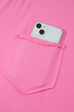 Strawberry Pink Raw Edge Patch Pocket Oversized Top and Shorts Set