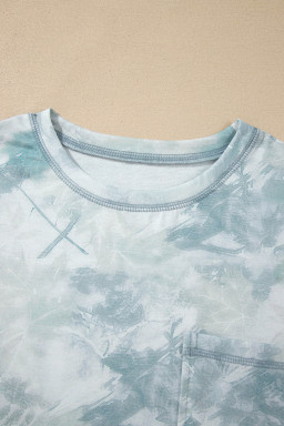 Green Casual Camouflage Short Sleeve Elastic Waist 2pcs Set