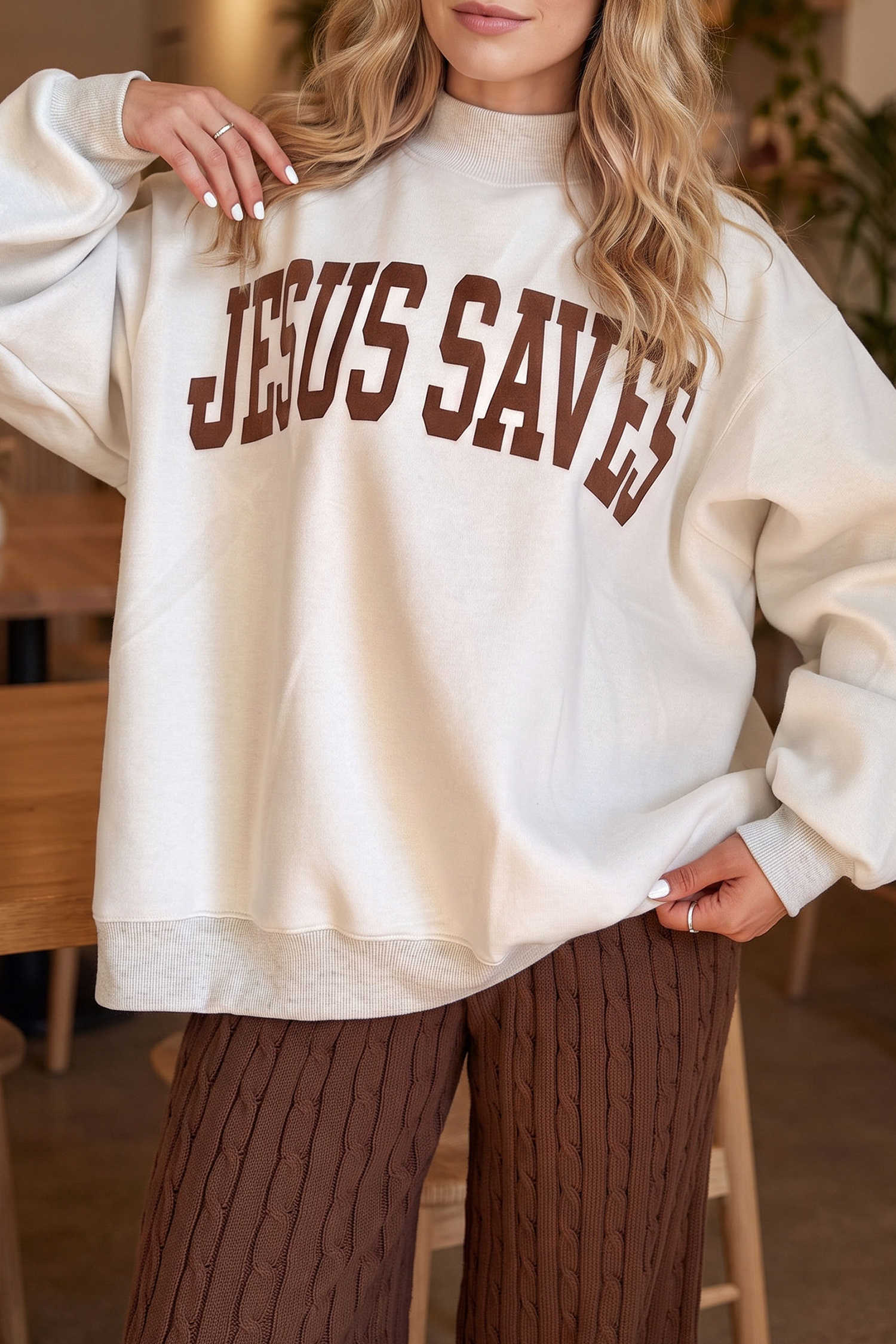 Light Grey Mock Neck Christian Faith Print Pullover Sweatshirt