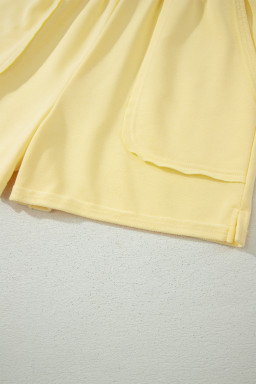Yellow Cream Loose Polo Tee Elastic Waist 2pcs Short Set