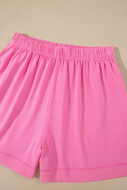 Strawberry Pink Raw Edge Patch Pocket Oversized Top and Shorts Set