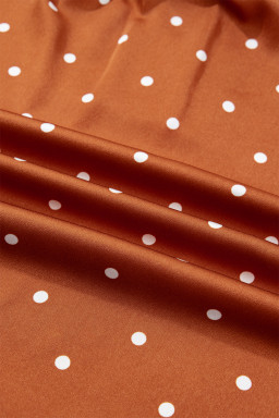Brown Polka Dot Half Button V Neck Long Sleeve Blouse