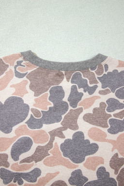 Multicolour Camouflage Print Long Sleeve Top Loose 2pcs Pants Set