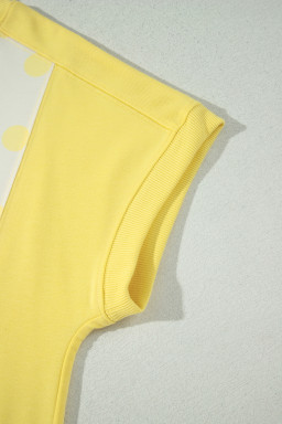 Yellow Color Block Patchwork Polka Dot Wide Leg Pant Set